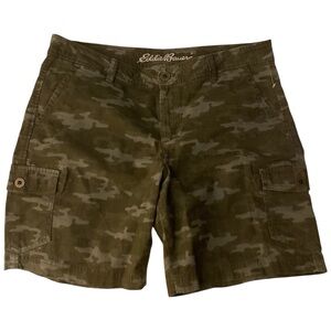 Eddie Bauer Women’s Cargo Shorts Green and Brown Modern Camouflage Sz 12